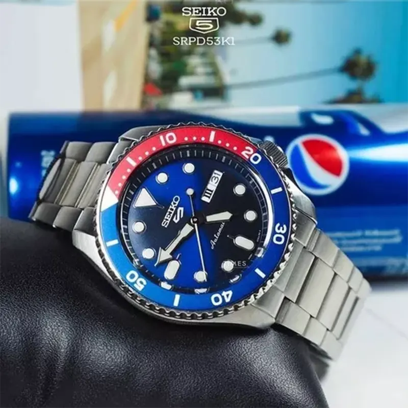 Seiko 5 Sports Blue Dial With Pepsi Bezel Men's Watch- SRPD53K1